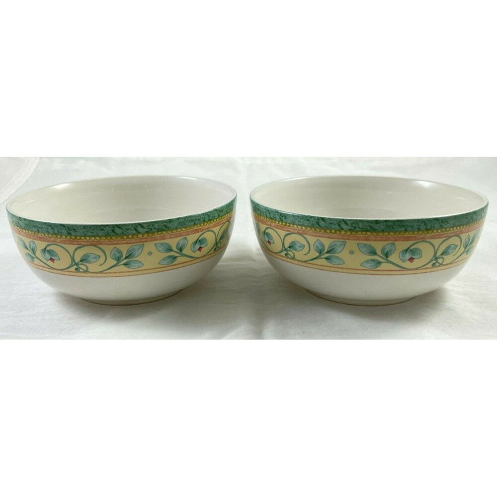 Pfaltzgraff French Quarter Cereal Bowls 5.75" Set of 2 Floral Yellow Green